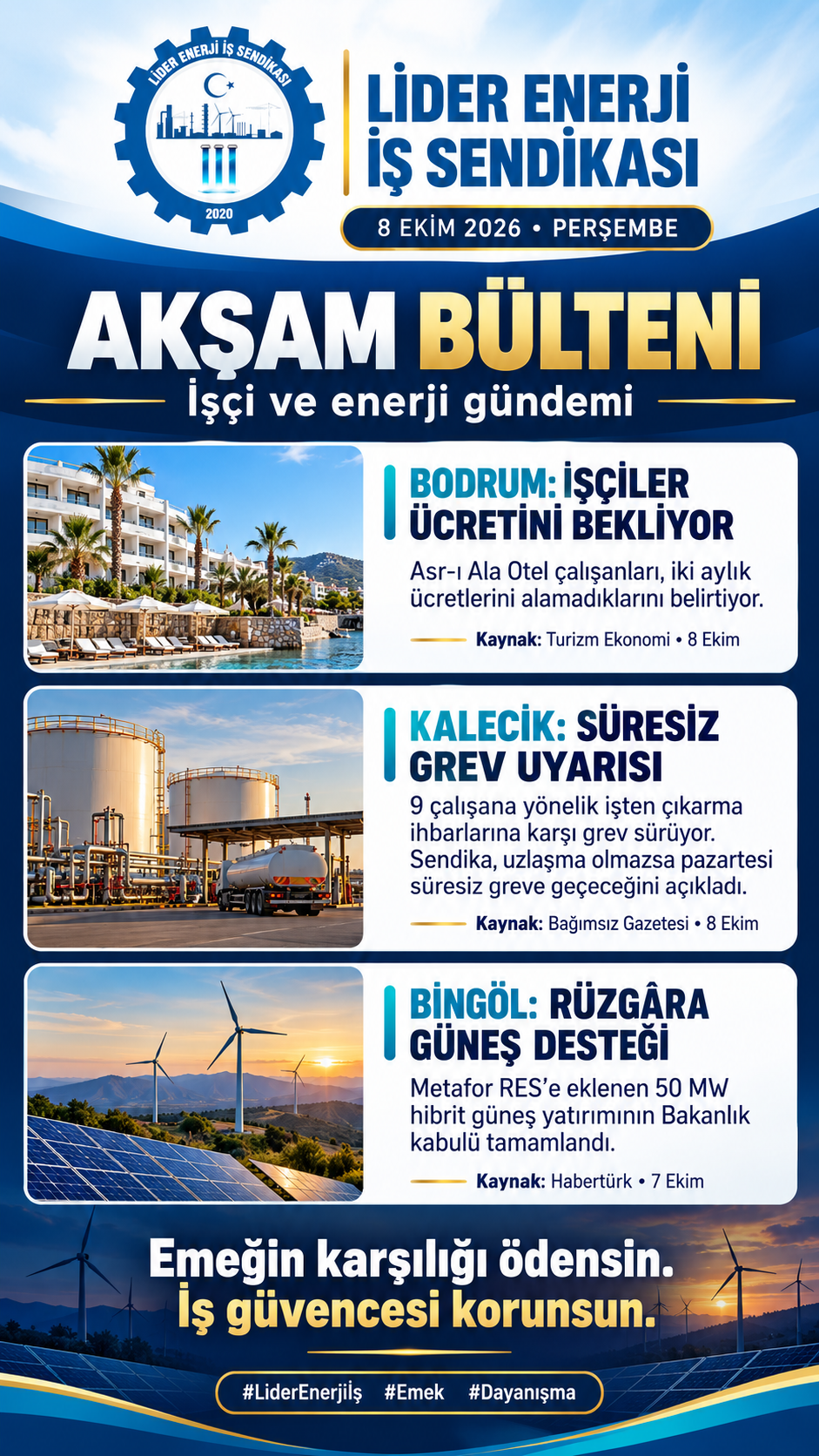 8 Ekim 2026 Akşam Bülteni: İşçi ve Enerji Gündemi